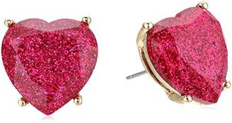 Betsey Johnson Women's Fuchsia Glitter Heart Stud Earrings