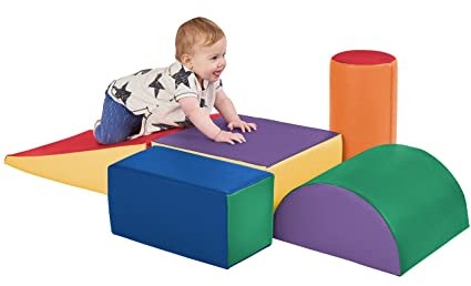 ECR4Kids - ELR-12683 SoftZone Climb and Crawl Activity Play Set, Lightweight Foam Shapes for Climbing, Crawling and Sliding, Safe Foam Playset for Toddlers and Preschoolers, 5-Piece Set, Primary,Assorted