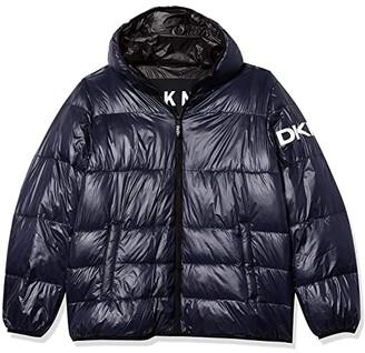 DKNY mens Water Resistant Ultra Loft Hooded Logo Puffer Jacket Standard and Big /& Tall