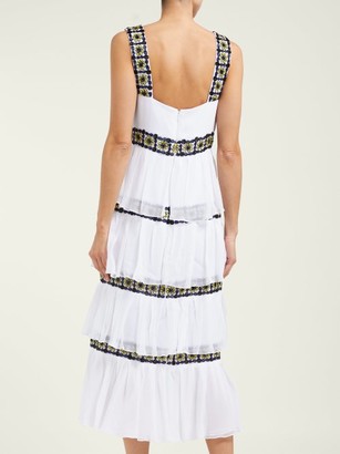 Carolina Herrera Floral-beaded Tiered Silk-chiffon Midi Dress - White Black