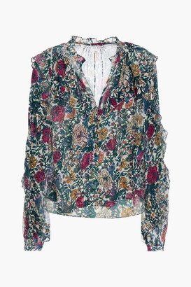 Veronica Beard Abra ruffled floral-print metallic silk-crepon blouse