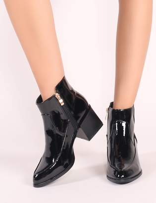 Public Desire Wendy Cubed Heel Ankle Boots Patent