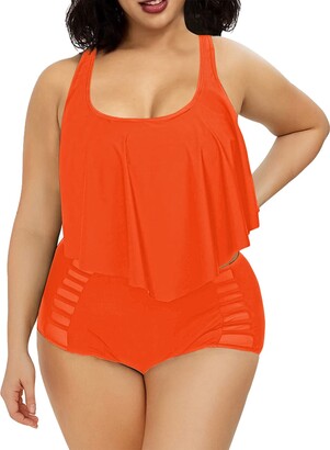 Viottiset Plus Size Swimsuit for Women Top Ruffled High Waist Swimwear Two Pieces Bathing Suits Bikini Sets 