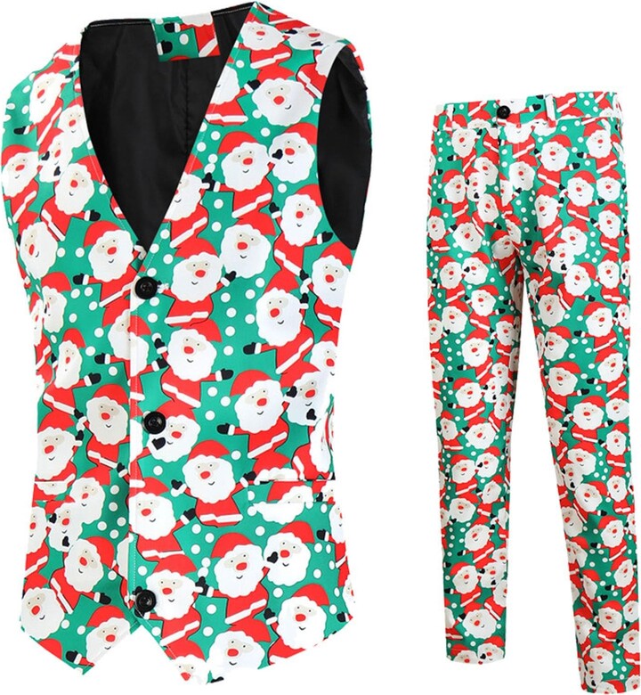 BGFIPAJG Mens Christmas Print Suits 1 Button Casual Dress Suit Jacket Vest  Trousers for Wedding Party Christmas Suit Men Light Up Jogging Suits Mens  Two Set Jogging Suits Mens Two Set Plus