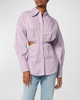 Equipment Alya Striped Cutout Button-Down Cotton Shirt