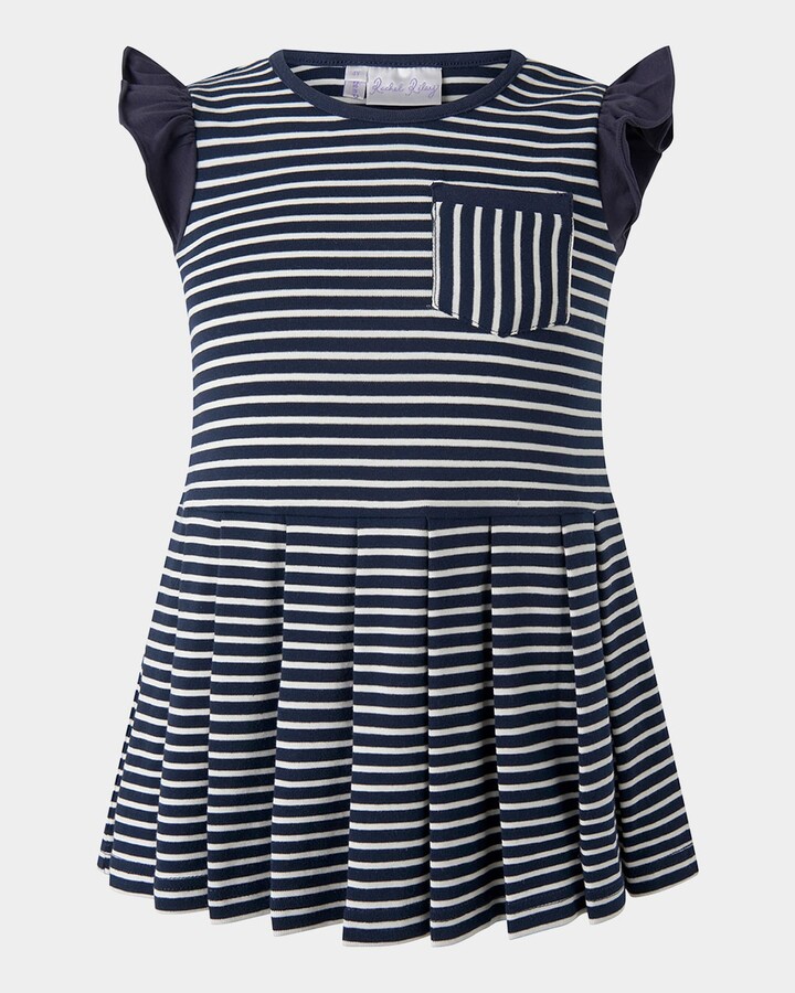 Girl's Breton Striped Tennis Dress, Size 6M-24M