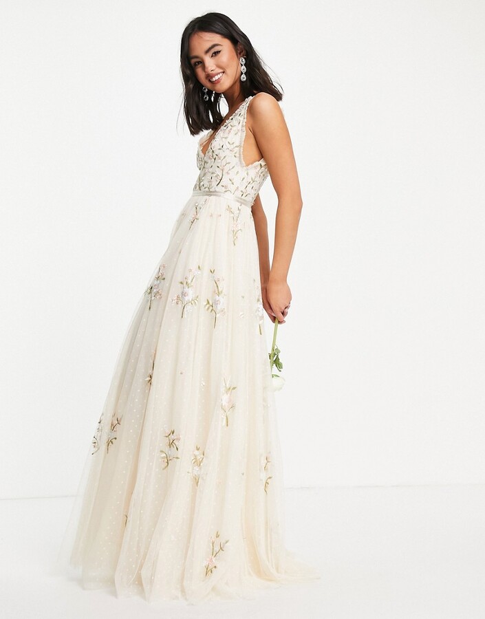 Needle & Thread Bridal Petunia maxi dress with floral embroidery in ivory -  ShopStyle