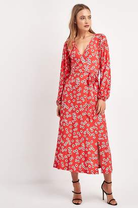 Next Womens Red Floral Jersey Wrap Dress - Red