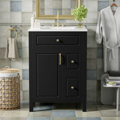 Winston Porter Bathroom Vanity with Sink Soft Close Door Soft Close Drawers and Double Storage Racks on the Door