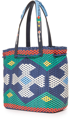 Tory Burch Large Woven Drawstring Tote