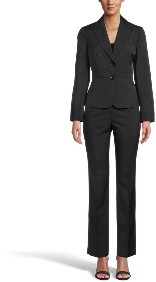 Le Suit Womens Textured 2 Bttn Notch Lapel Pant Suit 