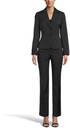 Le Suit Women's V-Neck 2 Button Seamed Crepe Skirt Suit 