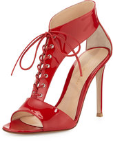 Thumbnail for your product : Gianvito Rossi T-Strap Patent Lace-Up Sandal, Red