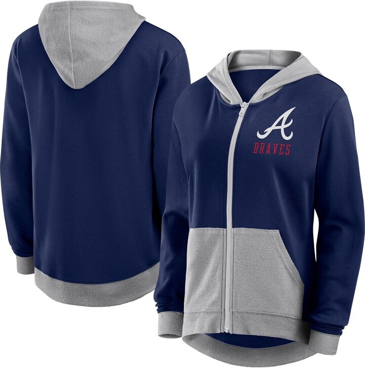 Fanatics Women's Navy Atlanta Braves Hit It French Terry Full-Zip Hoodie - Navy, Steel
