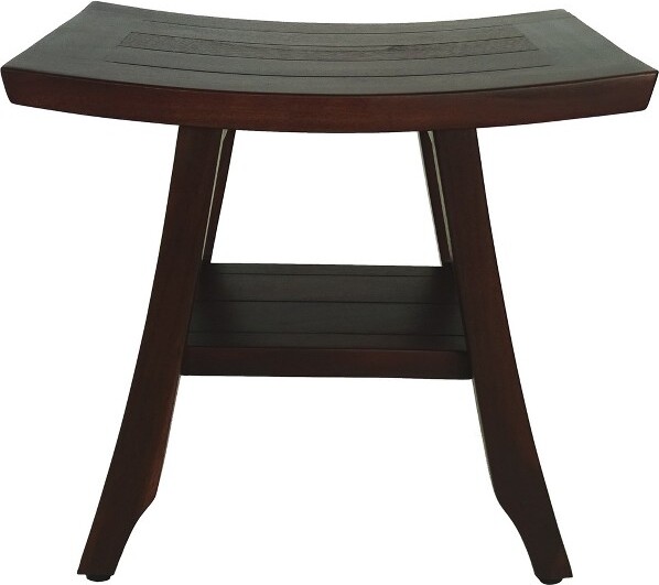 HomeRoots HomeRootsCompactCurvilinearTeakShowerOrOutdoorBenchWithShelfInBrownFinish