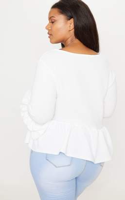 PrettyLittleThing Plus White Frill Sleeve Top