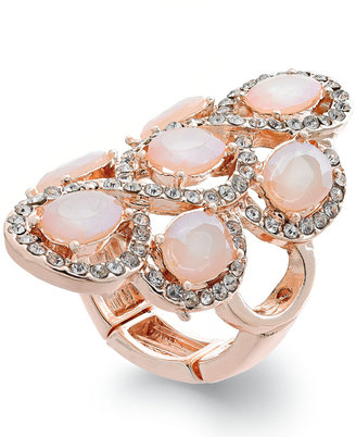 INC International Concepts Rose Gold-Tone Pink Stone and Crystal Pavé Stretch Ring