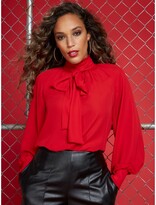 Thumbnail for your product : New York & Co. Tall Ruffle Bow-Neck Blouse