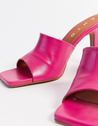CHIO heeled leather mules with square toe in fuchsia leather