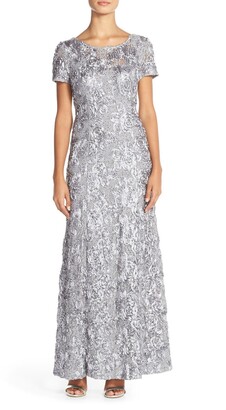 Alex Evenings Short Sleeve Lace Gown