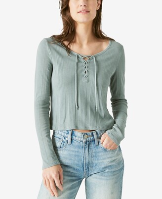 Lucky Brand Ribbed Lace-Up Long-Sleeve Top