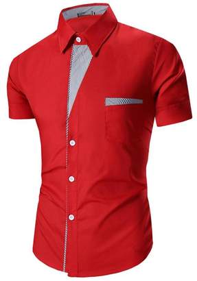 SUPPION Men's Short Sleeve Soild Casual Formal Slim Fit Dress Shirt (M, )