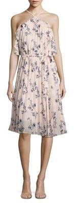 Shoshanna Pleated Floral-Print Halter Dress