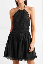 Thumbnail for your product : Charo Ruiz - Crocheted Lace-paneled Cotton-blend Mini Dress - Black