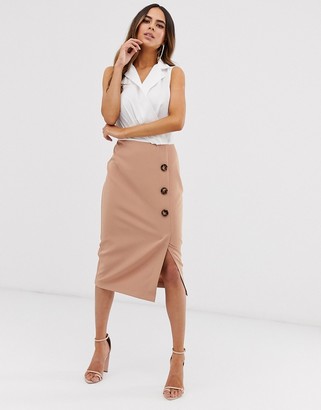 ASOS DESIGN DESIGN sleeveless contrast pencil midi dress with side buttons