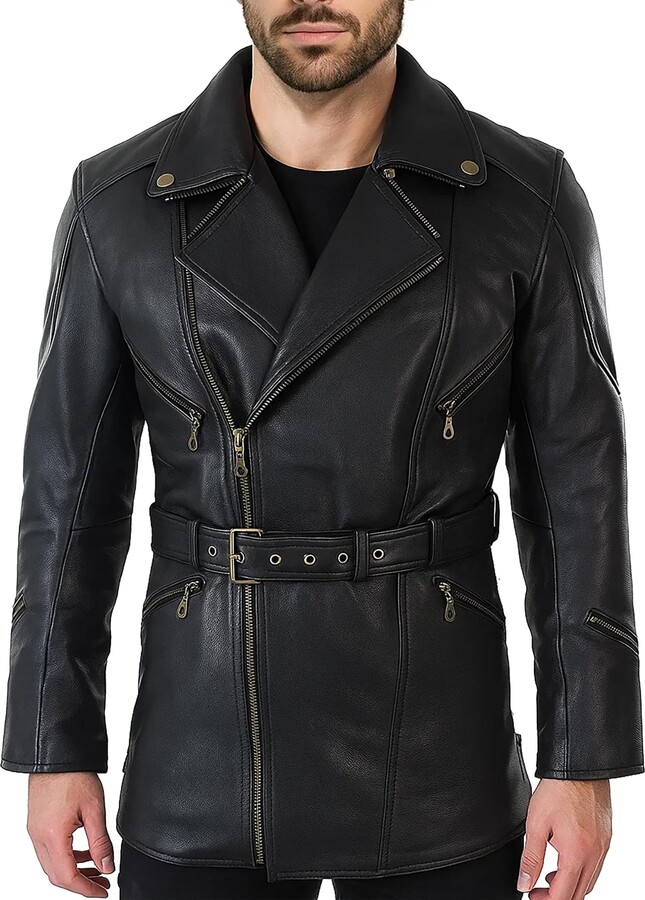 VESNIBA Big and Tall Faux Leather Jacket Men's Removable Fur
