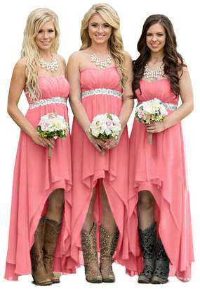 Fanciest Women' Strapless High Low Bridesmaid Dresses Wedding Party Gowns US