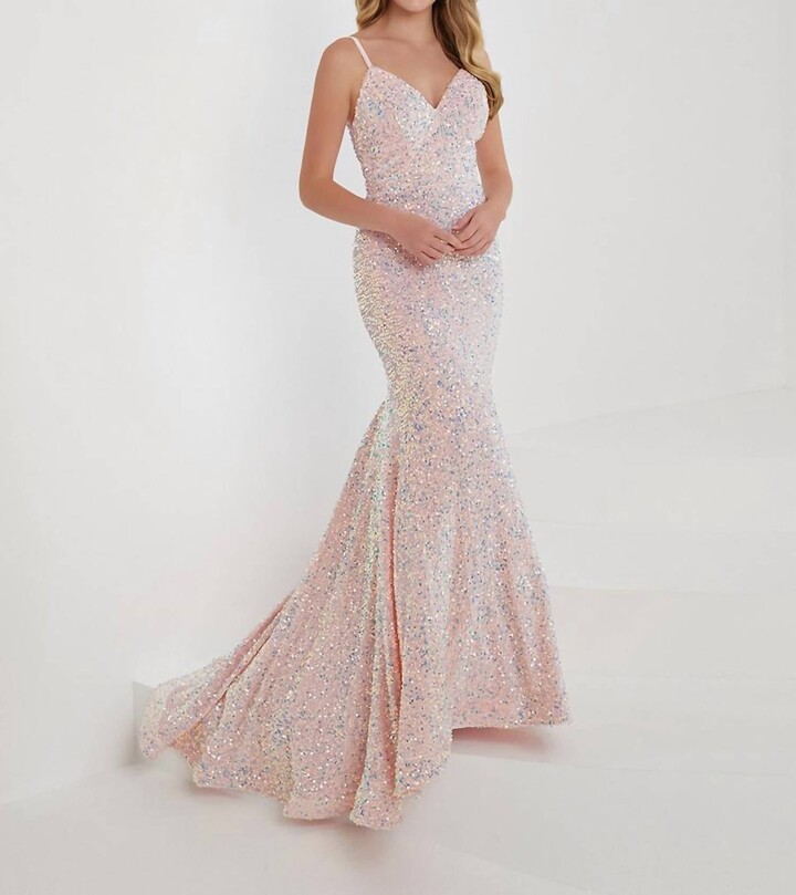 Christina Wu Sequins On Velvet Prom Dress In Pink