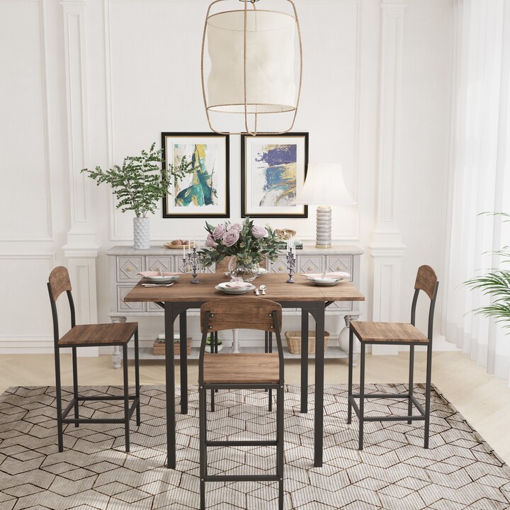 Farmhouse 5piece Counter Height Dining Table Set with Drop Leaf