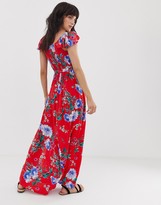 Thumbnail for your product : Band of Gypsies button front off shoulder maxi dress in pink floral print