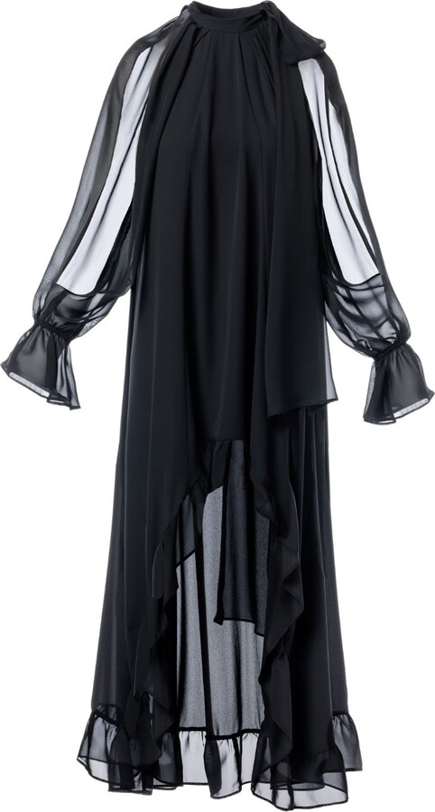 Concept a Trois Black Long Dress With Split Bell Sleeves And A Slight Train