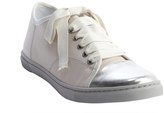 Thumbnail for your product : Lanvin white and silver leather metallic accent lace up sneakers
