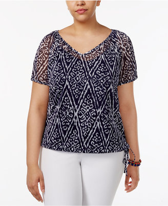 INC International Concepts Plus Size Printed Drawstring Top, Created for Macy's