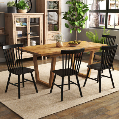 Gracie Oaks Mid Century Windsor Back Solid Wood Dining Chair Farmhouse Slat Back Side Chair For Kitchen/Dining Room