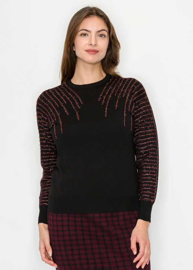 YAL New York Black Sweater with Burgundy Glitter Effect