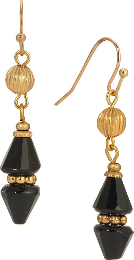 2028 Gold Tone Bead Drop Wire Earrings