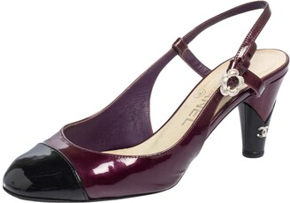 Chanel Purple/Black Patent Leather Cap Toe Slingback Sandals Size 37 -  ShopStyle