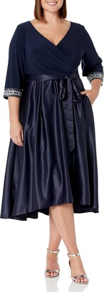 Alex Evenings Women's Plus Size Satin Ballgown Dress with Sleeve
