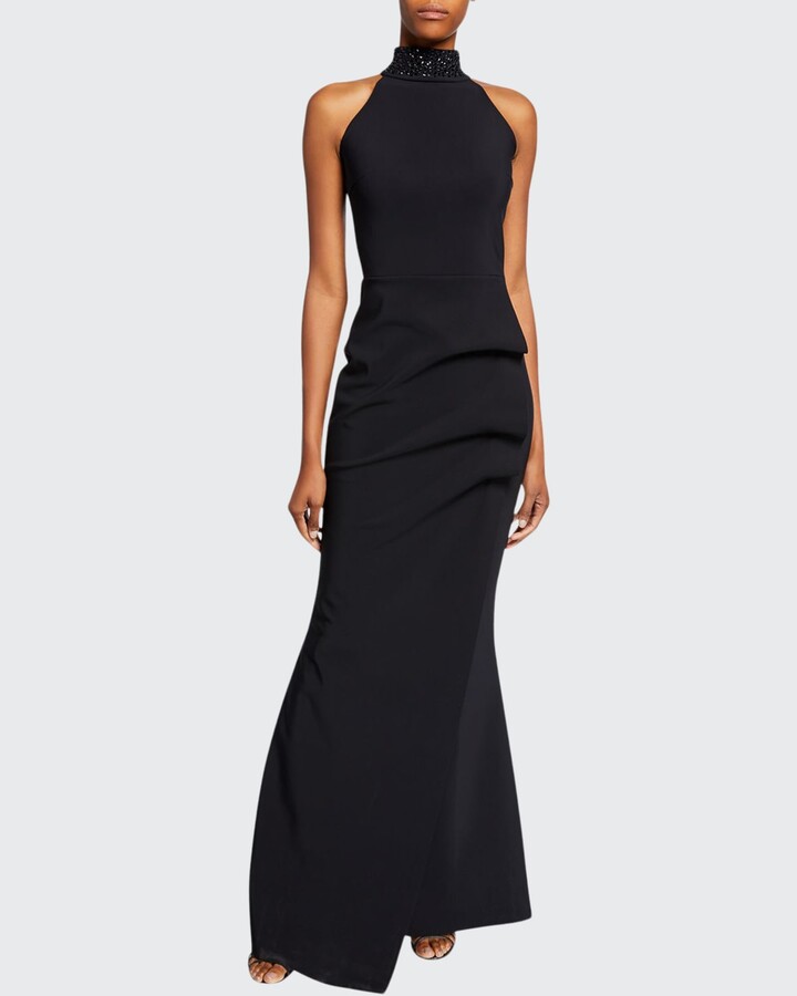 black halter neck evening dress