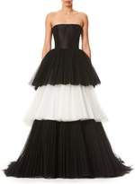 Carolina Herrera Strapless Bustier Layered Colorblock Tulle Evening Ball Gown