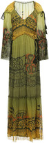 Thumbnail for your product : Alberta Ferretti Gathered Tassel-trimmed Printed Silk-georgette Maxi Dress