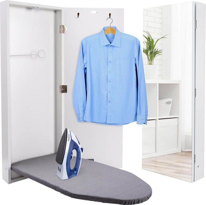Ivation Wall Mounted Ironing Board Cabinet with Mirror, Foldable Ironing Storage Station