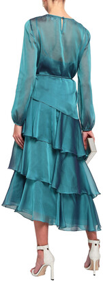 Mikael Aghal Tiered Iridescent-effect Voile Midi Dress