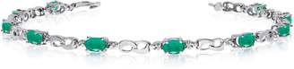 Direct-Jewelry 10K White Gold Oval Emerald and Diamond Link Bracelet (7 Inch Length)