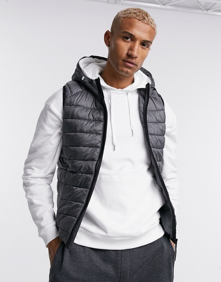 Bershka padded vest with hood in gray - ShopStyle Outerwear