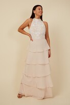 Thumbnail for your product : Little Mistress Bridesmaid Lila Beige Sequin Tiered Hem Maxi Dress
